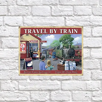 Travel By Train Retro Tin Sign Nostalgic Art Gift Home Decor • £3.95