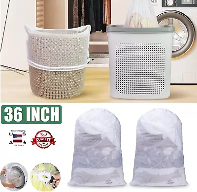 2× Large Mesh Laundry Bag Heavy Duty Drawstring Washing Machine Clothers Bag 36” • $7.82