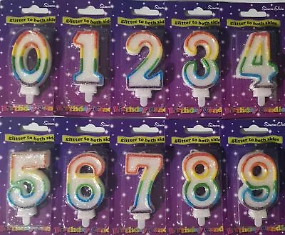 $10.98 • Buy Box Of 6 Multi Coloured Number Candle Happy Birthday Cake Topper Double Sided