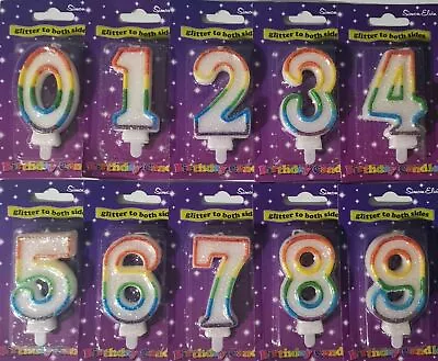 Multi Coloured Number Candle Happy Birthday Cake Topper Double Sided Glitter  • £2.75