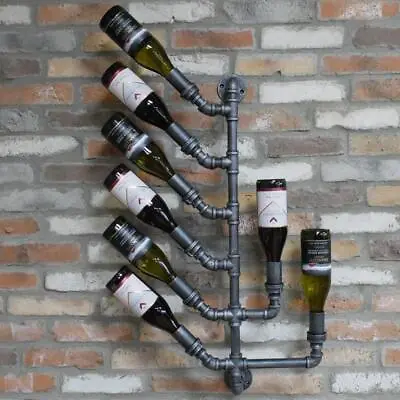 Metal Wine Rack Wall Mounted Pipe 8 Bottles Holder Industrial Rustic Display • £74.99