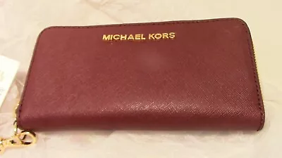 MICHAEL KORS Jet Set Travel Leather Large Wallet Claret Hamilton • $75