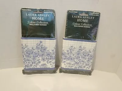 NEW Laura Ashley Wallpaper Border Blue White Sophia Floral LOT 2 Packages NEW • $24.50