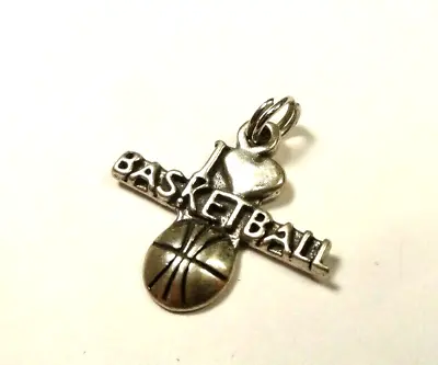 Vintage I Love Basketball Ball Sports Charm Pendant Sterling Silver 925 • $9.34
