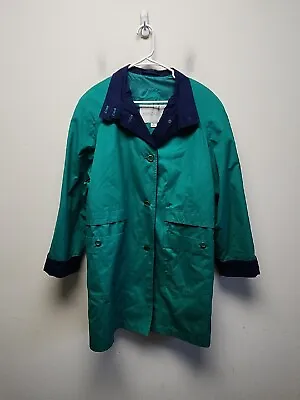 Amanda Smith Trench Coat Womens Raincoat Size 14 Green Blue Button Front  • $12
