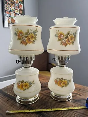 Vintage Milk Glass Electric Hurricane Floral Table Lamp.  Gone With The Wind. • $112