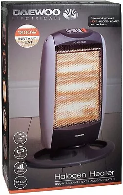 £28.99 • Buy DAEWOO® 1200W Electric Portable Oscillating Halogen Heater 3 Settings Home Offic