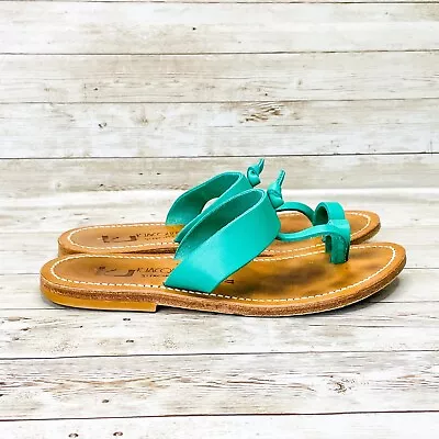 K Jacques St Tropez Ganges Toe Ring T Strap Sandal Women's 37 US 7 Green Leather • $12.25