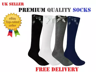6 Pairs Girls Ladies Knee High Long School Socks With Bow Party Socks All Sizes • £6.99