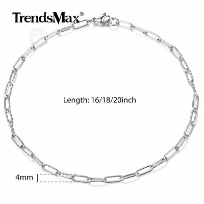 $8.99 • Buy 1 Or 3Pcs 4MM Silver Stainless Steel Paperclip Cable Rolo Chain Necklace Choker