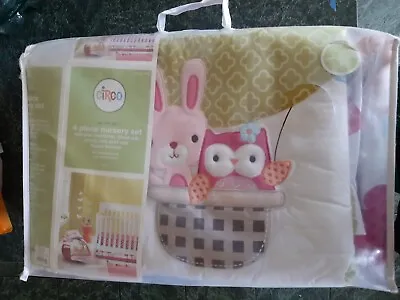 New Circo Up We Go 4pc Nursery Bedding Crib Set Comforter Sheet Pink Bunny Owl  • $48.80