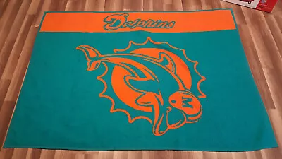 VTG NFL Miami Dolphins Reversible Biederlack Throw Blanket. 73X52 Made In USA • $39.95