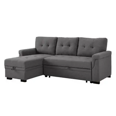 Bowery Hill Fabric Reversible/Sectional Modern Sleeper Sofa With Storage In Gray • $480
