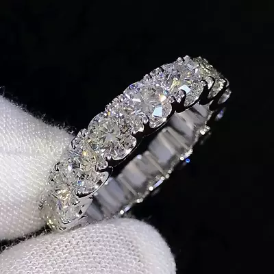 6.72Ctw Round Cut Moissanite Eternity Wedding Band Ring In 14K White Gold Plated • $131.20