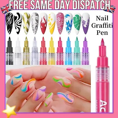 💚 Nail Art Graffiti Pen Waterproof Paint Drawing Liner Brush Manicure Polish Ge • £3.95