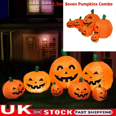 2.3m Inflatable Halloween Large Pumpkin Decor Seven Pumpkins Blow-Up LED Home • £27.25