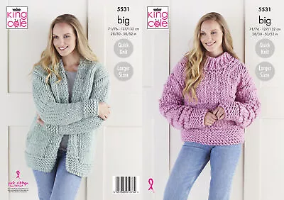 King Cole Ladies Super Chunky Knitting Pattern Quick Knit Jacket & Sweater 5531 • £4.99