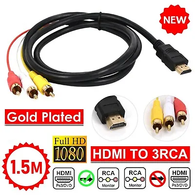 HDMI Male To 3 RCA AV Audio Cable Lead Cord Adapter For TV HDTV DVD 1080p AUS • $8.99