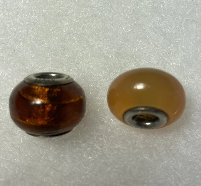 £9.63 • Buy Amore & Baci 925 Sterling Amber Murano Glass Bead Charm + Bonus Bead