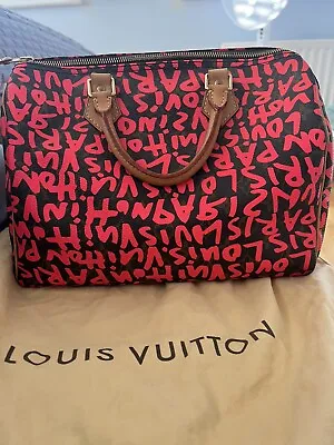 Auth Louis Vuitton Monogram Graffiti Speedy 30 Handbag Pink Stephen Sprouse • £2500