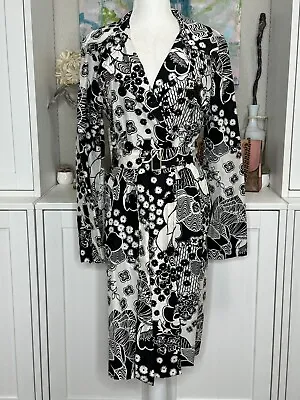 M Missoni Silk Trench Coat Dress Floral Black White Size 10 • $195