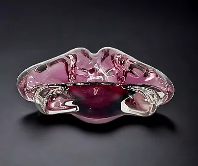 VTG. Glass Mid Century Modern Murano Style Art Glass Ashtray Bowl Purple 7” • $24.95