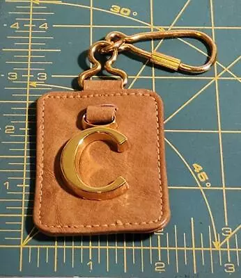 Vintage Leather Cowhide Hong Kong Key Chain Letter C With Zipper Pocket • $11.21