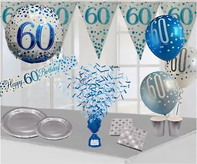 Sparkling Blue & White 60th Birthday Balloons Banners Bunting Party Decorations • £3.75