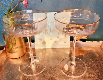 Gold Rimmed Champagne Martini Cocktail Coupe / Glasses Set Of 2 • $27.99