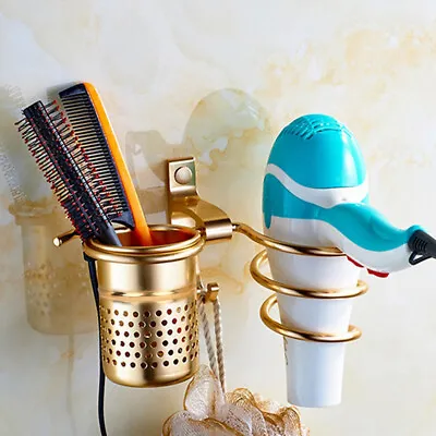 (Gold) Hair Dryer Holder Wall Mount Aluminum Spiral Blow Dryer Stand CUT • £13.44