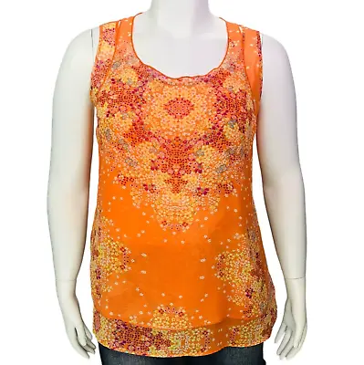 Cabi Womens Merrow Edge Chiffon Tank Sleeveless Blouse Orange Floral 268 Size L • $18.70