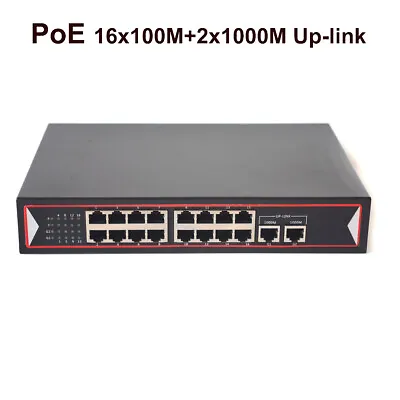 16 Port PoE Switch Power Over Ethernet Switch 150W 802.3af For Network IP Camera • £129.60