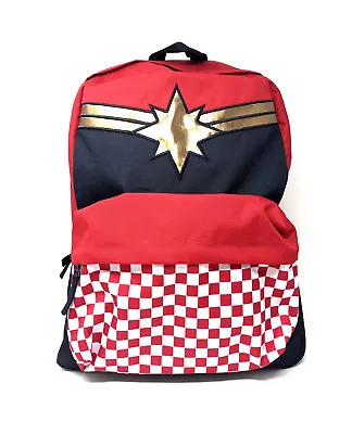 Vans Captain Marvel Backpack School Bag Skate New Red Navy Check Checkerboard • $32.99