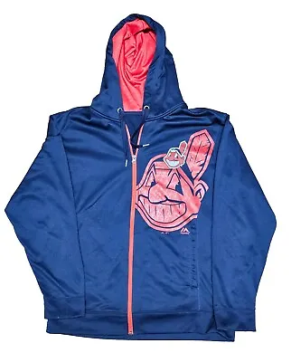 Cleveland Indians Chief Wahoo Full Zip Hoodie Jacket - Majestic Mens Large • $49.99