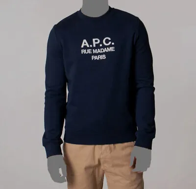 $255 A.P.C. Mens Blue Slim Fit Rufus Crew-Neck Pullover Sweater Size L • $81.98