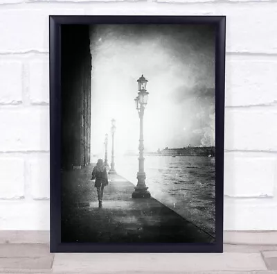 £39.99 • Buy Distressed Lampposts Woman Walking Buildings Wall Art Print
