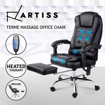 Artiss 8 Point Massage Office Chair Heated Reclining Gaming Chairs Black • $149.95