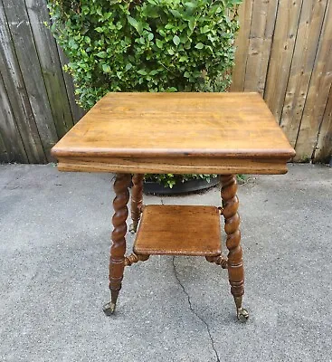  Antique Tiger Oak Parlor Table Glass Ball & Claw Feet Twisted Legs  • $240