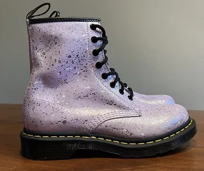 Dr. Martens Eye Boot Suede Lilac Metallic Paint Splatter 1460  Purple Sz 7 Women • $80