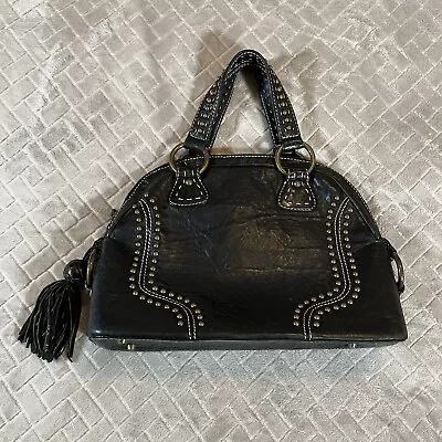 Junior Drake Hand Bag Purse Medium Black Leather Brass Studded Biker Tassel • $44.99