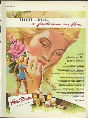 Bronzee Belle Fraiche Comme Une Fleur Helena Rubinstein Makeup Ad 1946 In French • £9.64