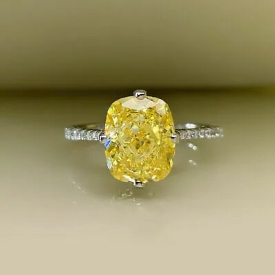 3Ct Cushion Simulant Canary Yellow Diamond Engagement Ring 14K White Gold Finish • £107