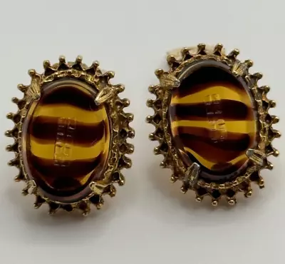 Vintage Florenza Signed Faux Tortoise Glass Clip On Earrings • $39.99