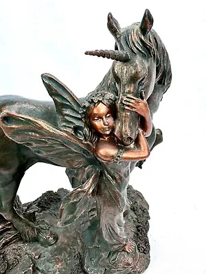 Vtg 2001 Signed VERONESE UNICORN & FAIRY FIGURINE Mystical Fantasy CC Bronze • $79