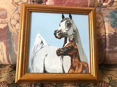 Arab Horses WATERCOLOUR  -  Vintage Frame & SIGNED 10 X 10  • £27.95