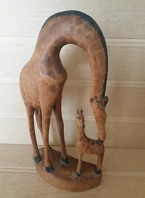 Hand Carved Wooden Giraffe With Baby  • £12.99