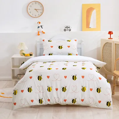 3D Cartoon Bee Heart Pattern White Quilt Cover Set Bedding Sets Pillowcases • $129.99