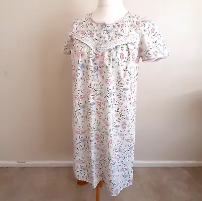 Marks And Spencer Nightdress Short Sleeved Floral Size 10 Cotton Blend Nighty • £9.99