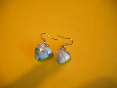 New Murano Glass Blue & White Marble Heart Hook Earrings • $7.99
