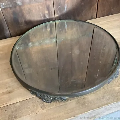 Antique Plateau Mirror Tray Silverplate Footed Floral Art Nouveau Beveled 14  W • $75